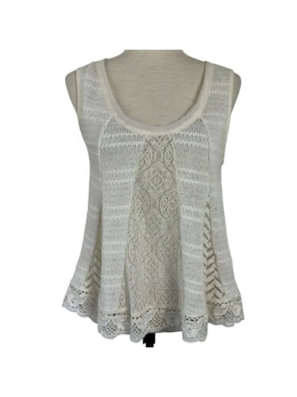 Anthropologie x Meadow Rue | Women's White & Cream Lace Knit Tank Top Size M